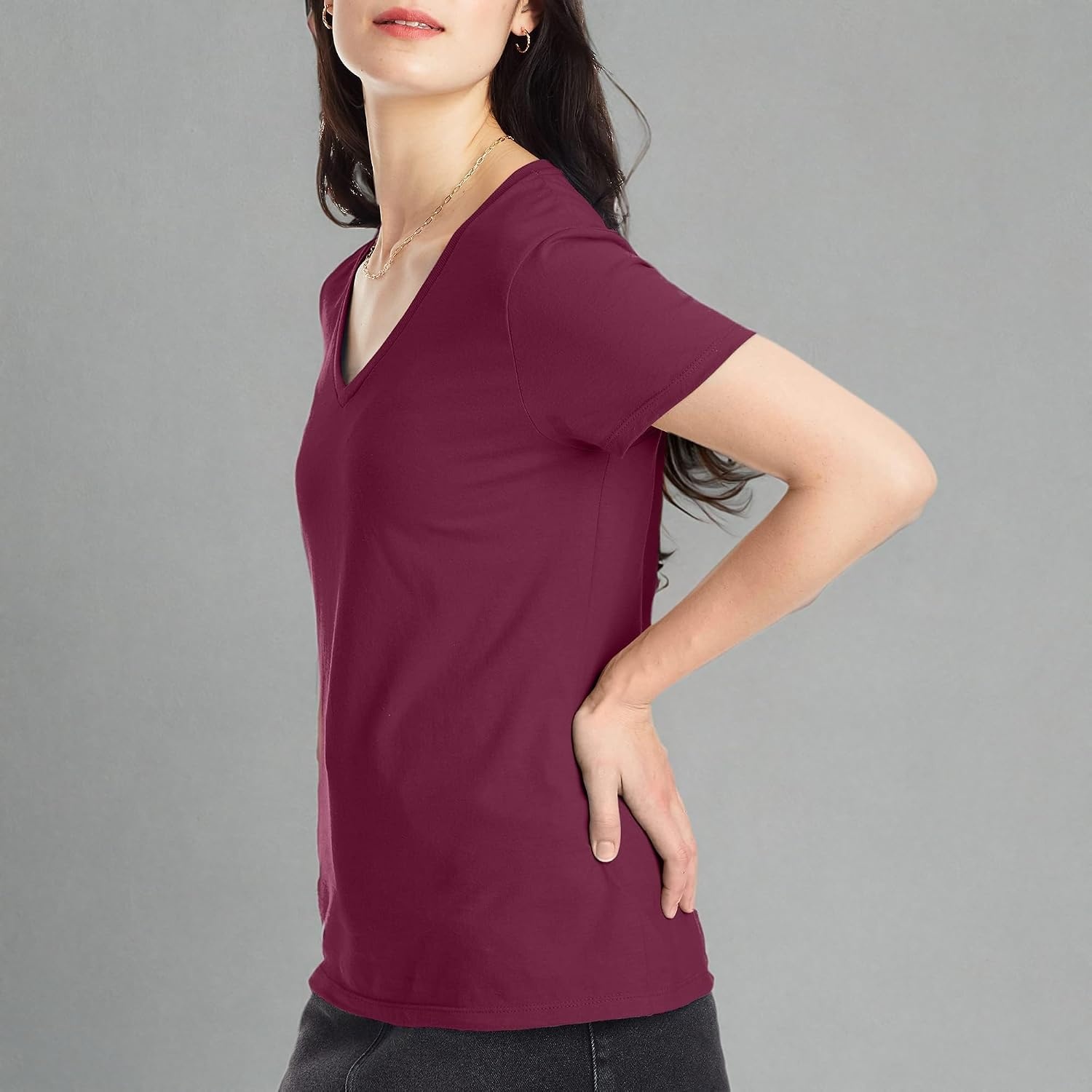 image:imageHanes Womens PerfectT Vneck Tshirt Cotton Short Sleeve Tee for Women 1 or 2PackMaroon