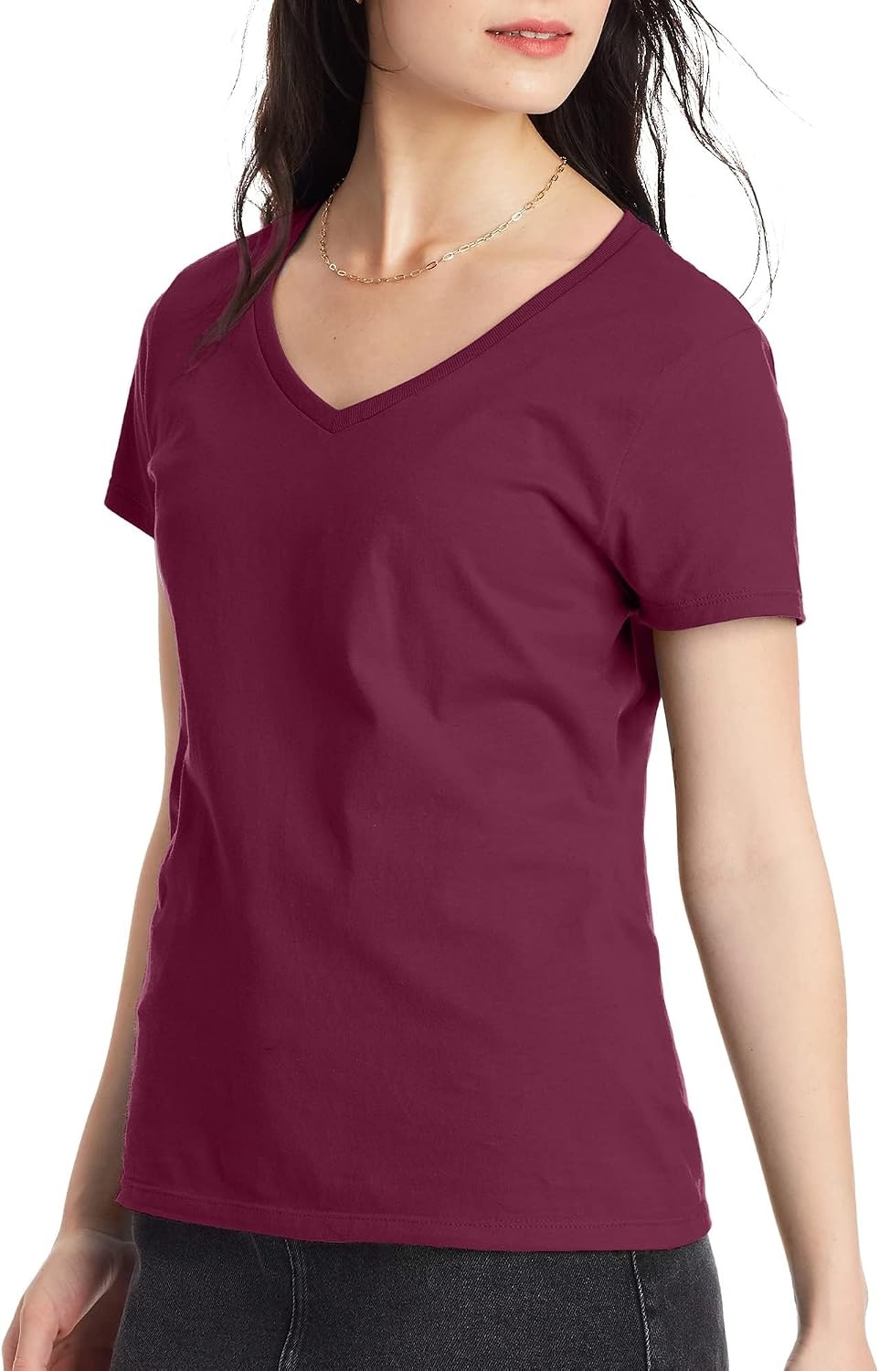 image:imageHanes Womens PerfectT Vneck Tshirt Cotton Short Sleeve Tee for Women 1 or 2PackMaroon