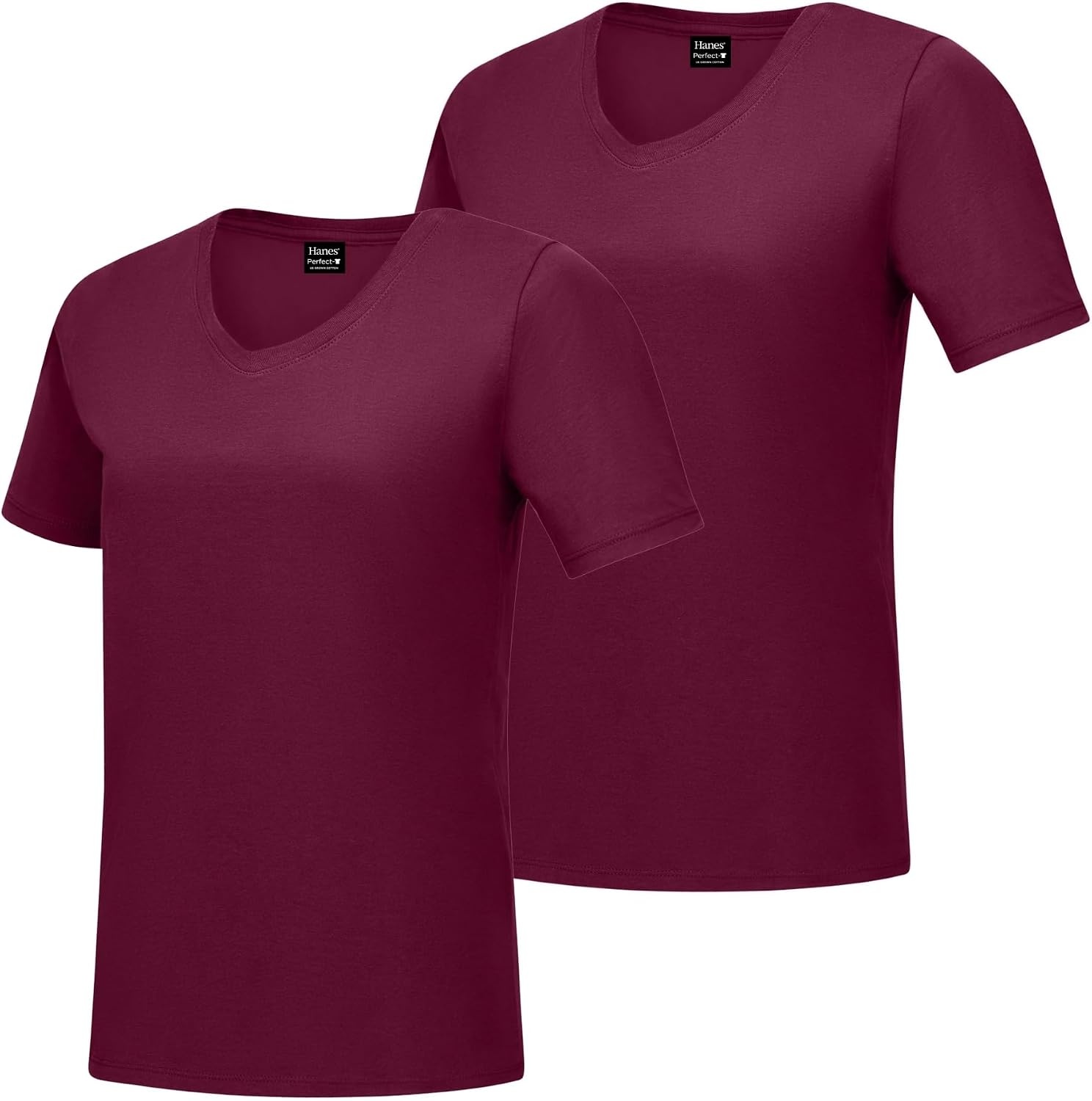 image:imageHanes Womens PerfectT Vneck Tshirt Cotton Short Sleeve Tee for Women 1 or 2PackMaroon