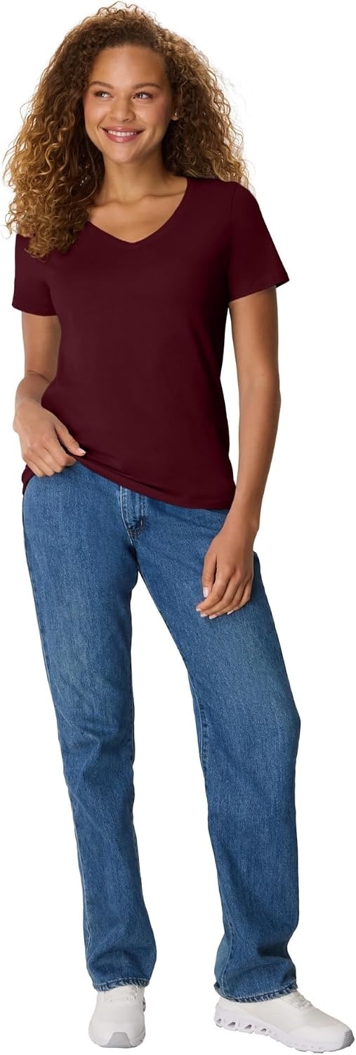 image:imageHanes Womens PerfectT Vneck Tshirt Cotton Short Sleeve Tee for Women 1 or 2PackMaroon