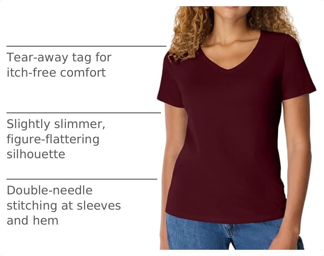 image:imageHanes Womens PerfectT Vneck Tshirt Cotton Short Sleeve Tee for Women 1 or 2PackMaroon