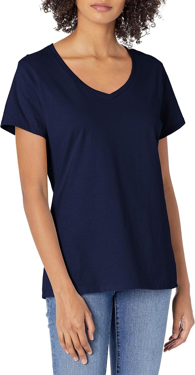 image:imageHanes Womens PerfectT Vneck Tshirt Cotton Short Sleeve Tee for Women 1 or 2PackNavy