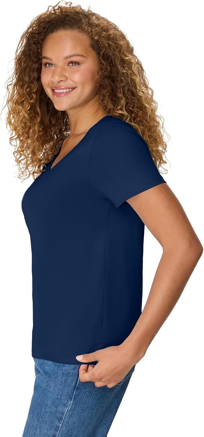 image:imageHanes Womens PerfectT Vneck Tshirt Cotton Short Sleeve Tee for Women 1 or 2PackNavy