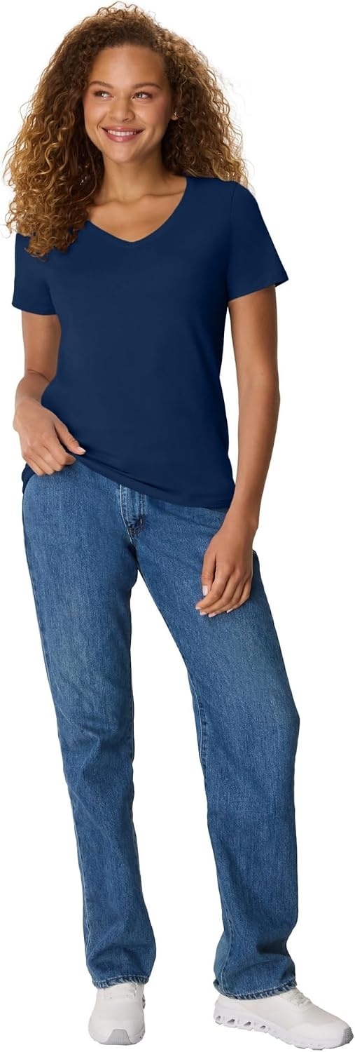 image:imageHanes Womens PerfectT Vneck Tshirt Cotton Short Sleeve Tee for Women 1 or 2PackNavy
