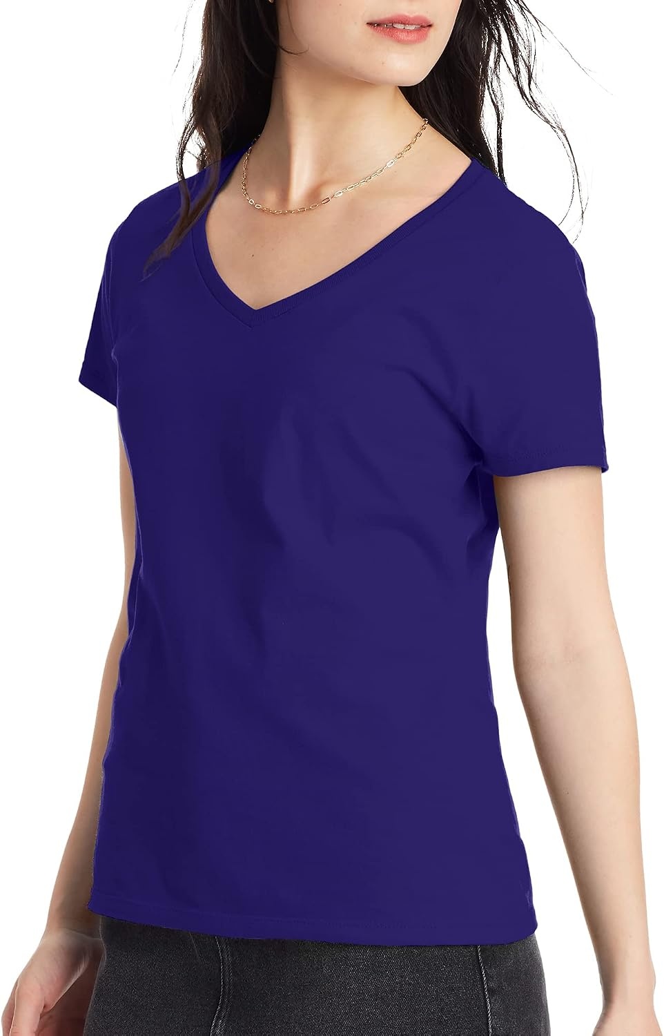 image:imageHanes Womens PerfectT Vneck Tshirt Cotton Short Sleeve Tee for Women 1 or 2PackPurple