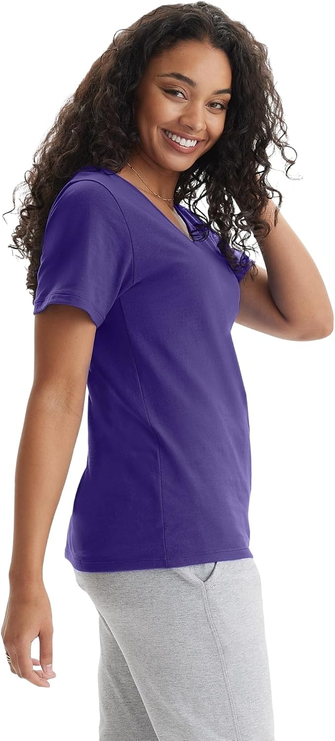 image:imageHanes Womens PerfectT Vneck Tshirt Cotton Short Sleeve Tee for Women 1 or 2PackPurple