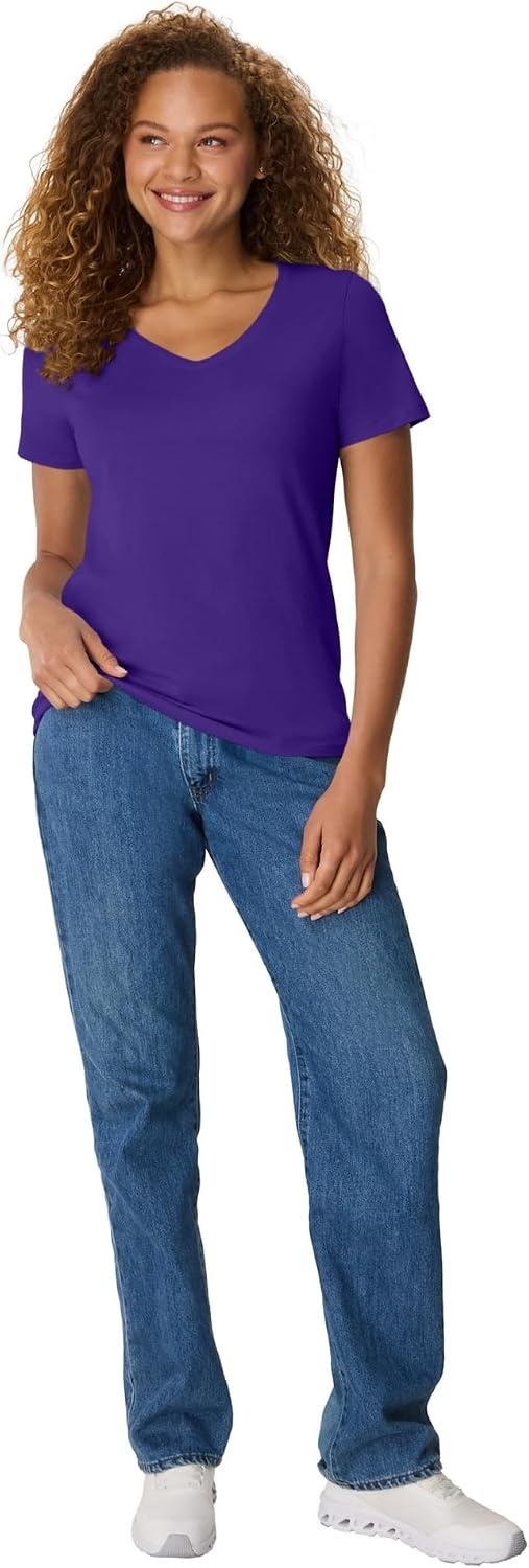 image:imageHanes Womens PerfectT Vneck Tshirt Cotton Short Sleeve Tee for Women 1 or 2PackPurple