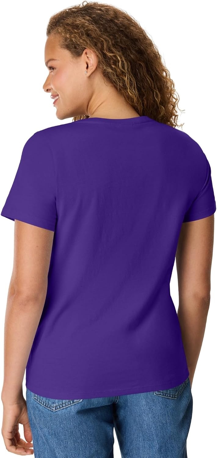 image:imageHanes Womens PerfectT Vneck Tshirt Cotton Short Sleeve Tee for Women 1 or 2PackPurple