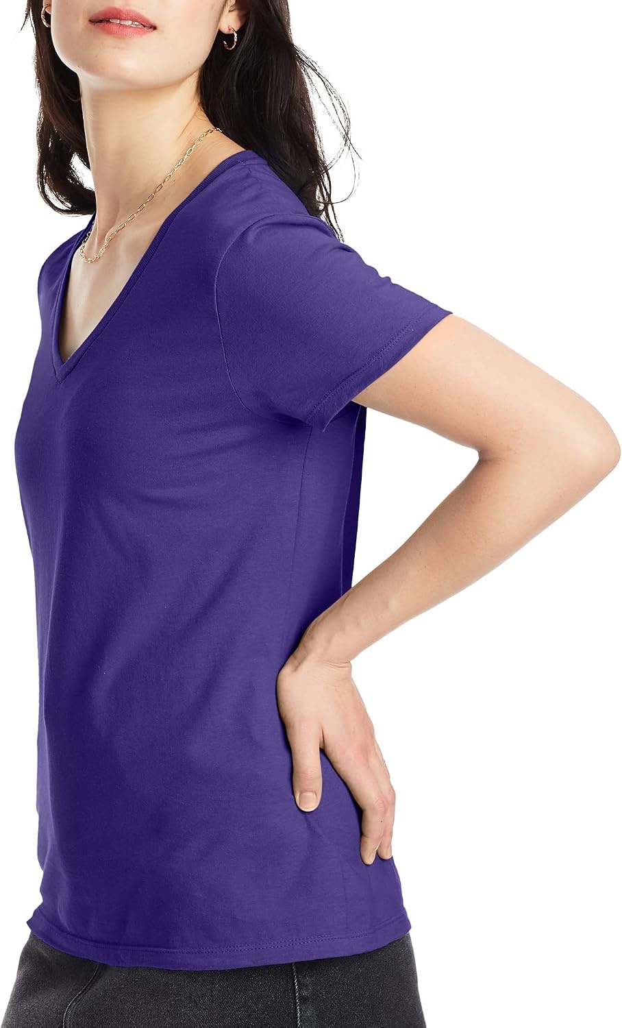 image:imageHanes Womens PerfectT Vneck Tshirt Cotton Short Sleeve Tee for Women 1 or 2PackPurple