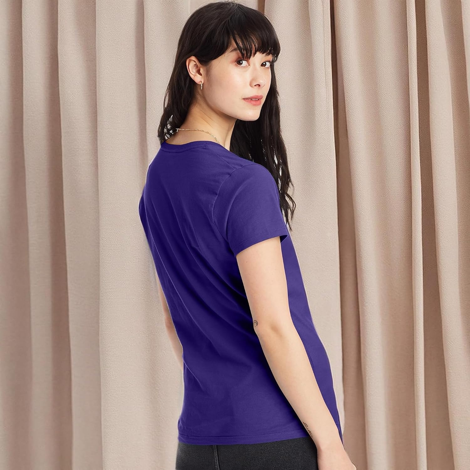image:imageHanes Womens PerfectT Vneck Tshirt Cotton Short Sleeve Tee for Women 1 or 2PackPurple