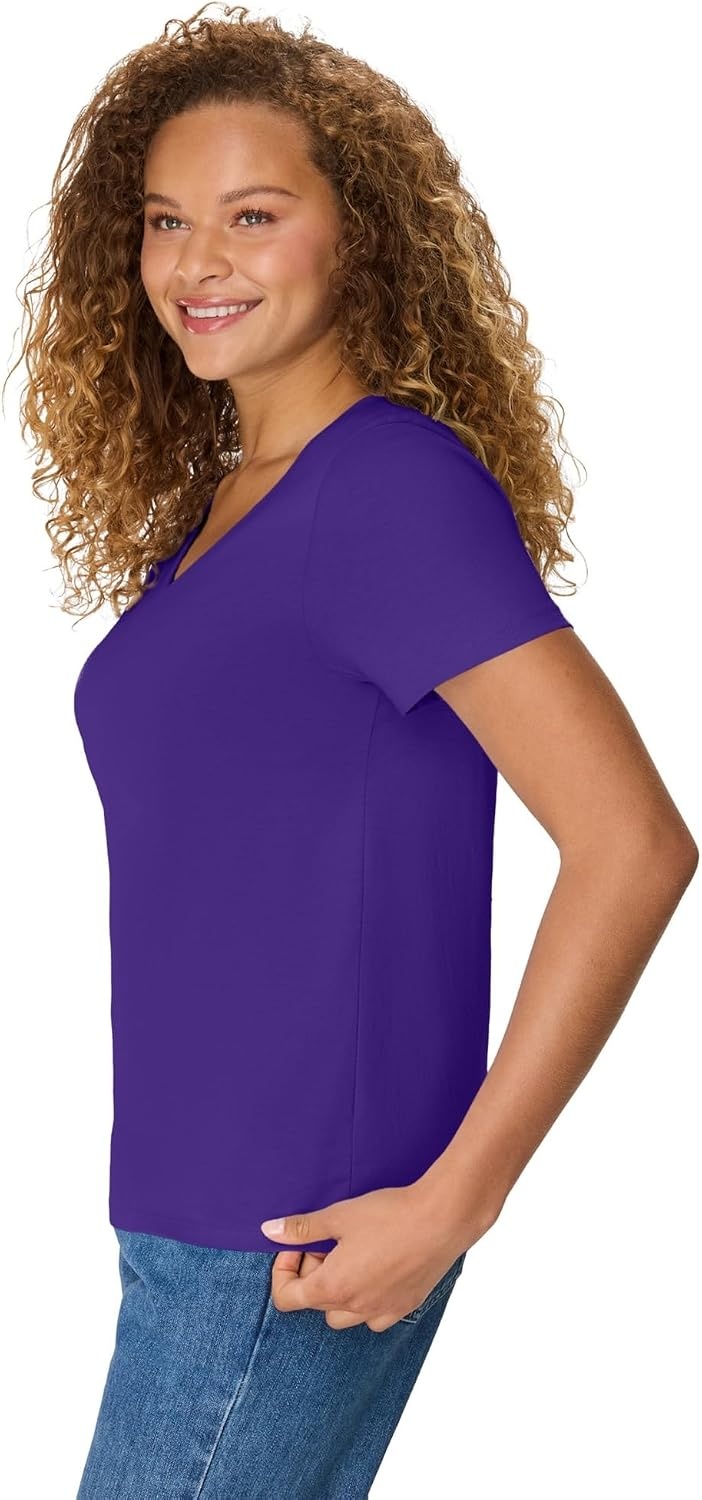 image:imageHanes Womens PerfectT Vneck Tshirt Cotton Short Sleeve Tee for Women 1 or 2PackPurple