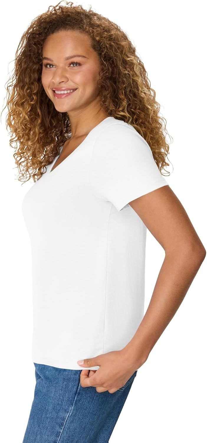 image:imageHanes Womens PerfectT Vneck Tshirt Cotton Short Sleeve Tee for Women 1 or 2PackWhite