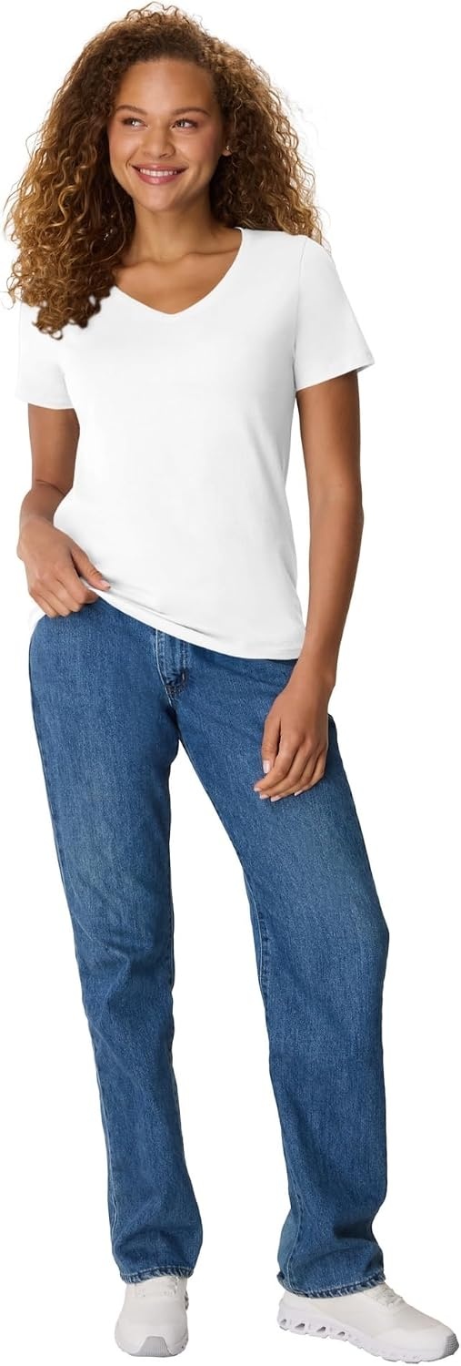 image:imageHanes Womens PerfectT Vneck Tshirt Cotton Short Sleeve Tee for Women 1 or 2PackWhite