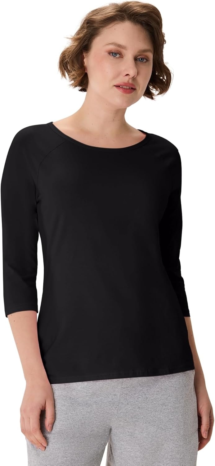 image:imageHanes Womens Raglan Sleeve Stretch Cotton Crewneck TeeBlack