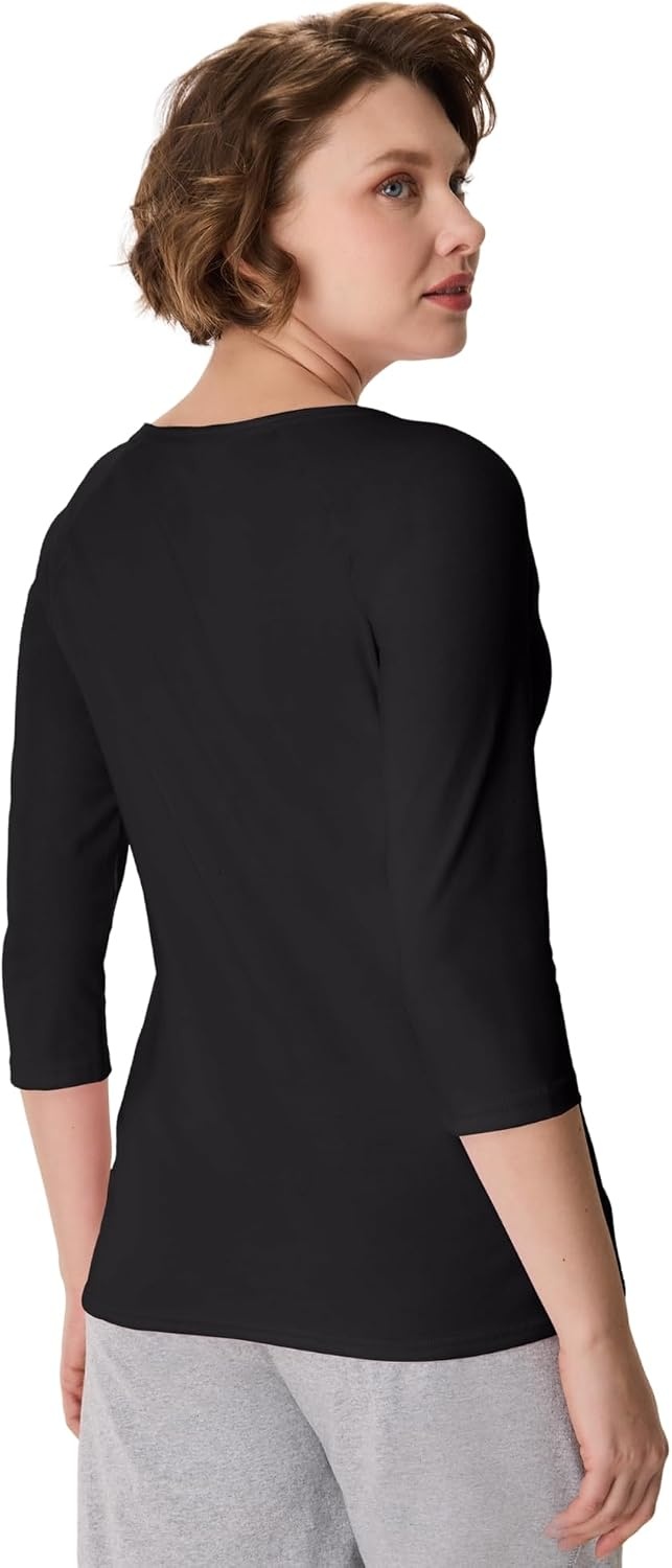 image:imageHanes Womens Raglan Sleeve Stretch Cotton Crewneck TeeBlack