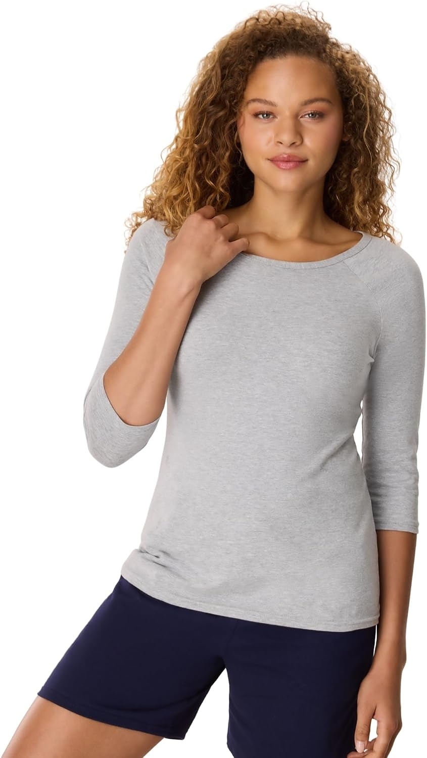 image:imageHanes Womens Raglan Sleeve Stretch Cotton Crewneck TeeGrey Heather