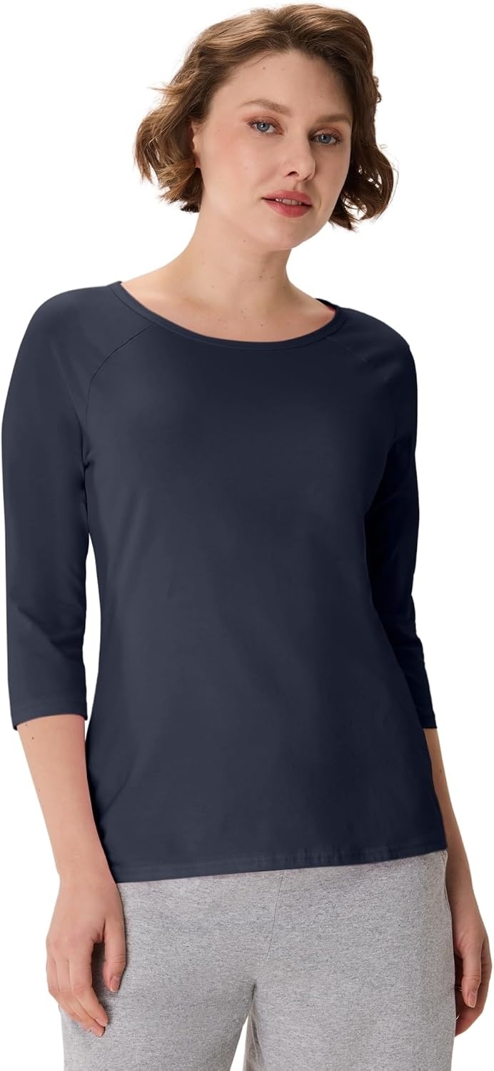 image:imageHanes Womens Raglan Sleeve Stretch Cotton Crewneck TeeNavy