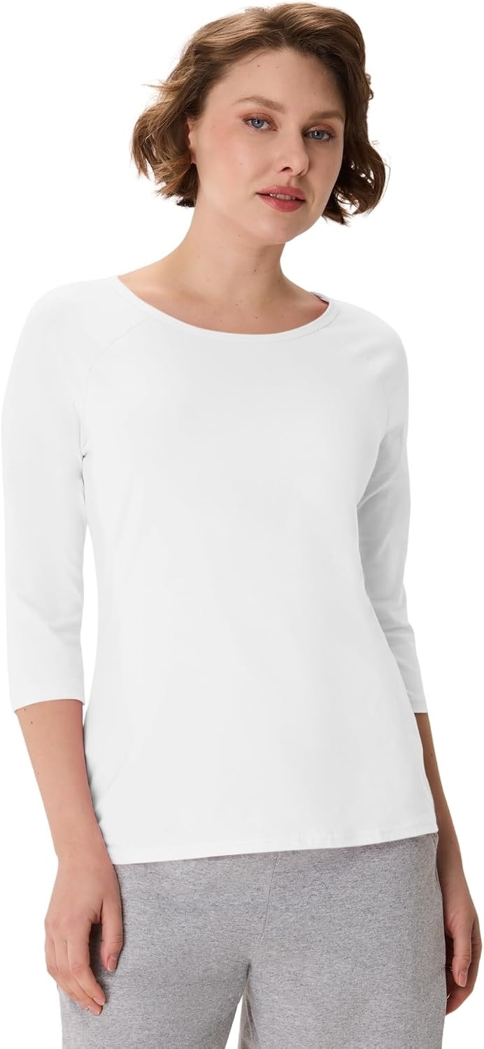 image:imageHanes Womens Raglan Sleeve Stretch Cotton Crewneck TeeWhite