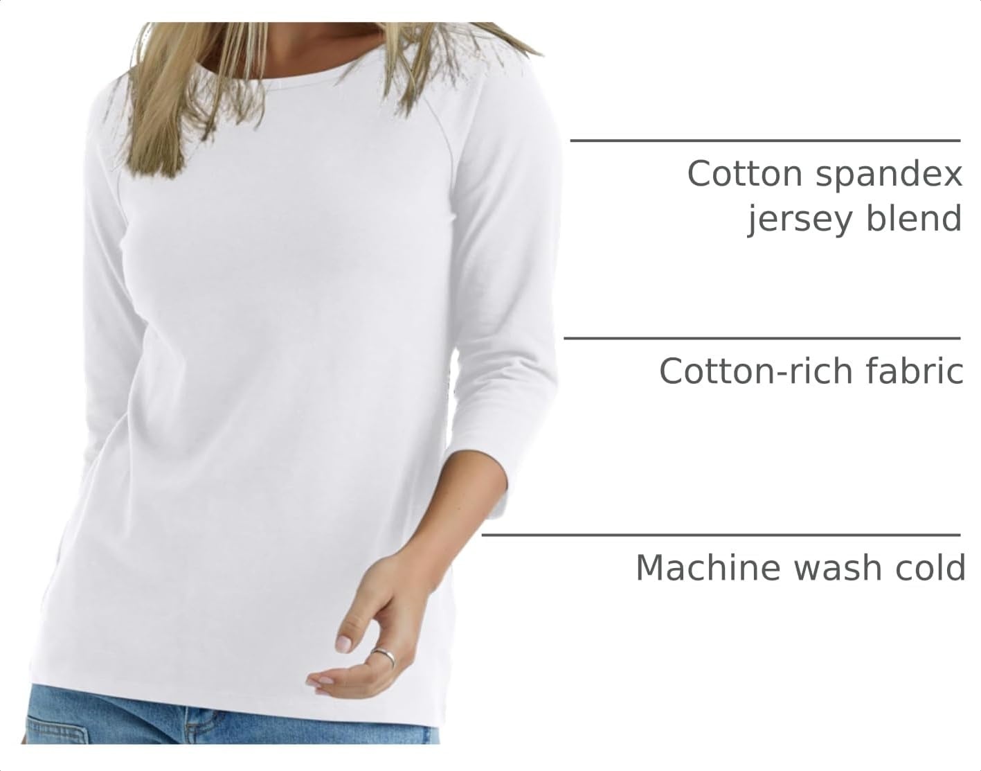image:imageHanes Womens Raglan Sleeve Stretch Cotton Crewneck TeeWhite