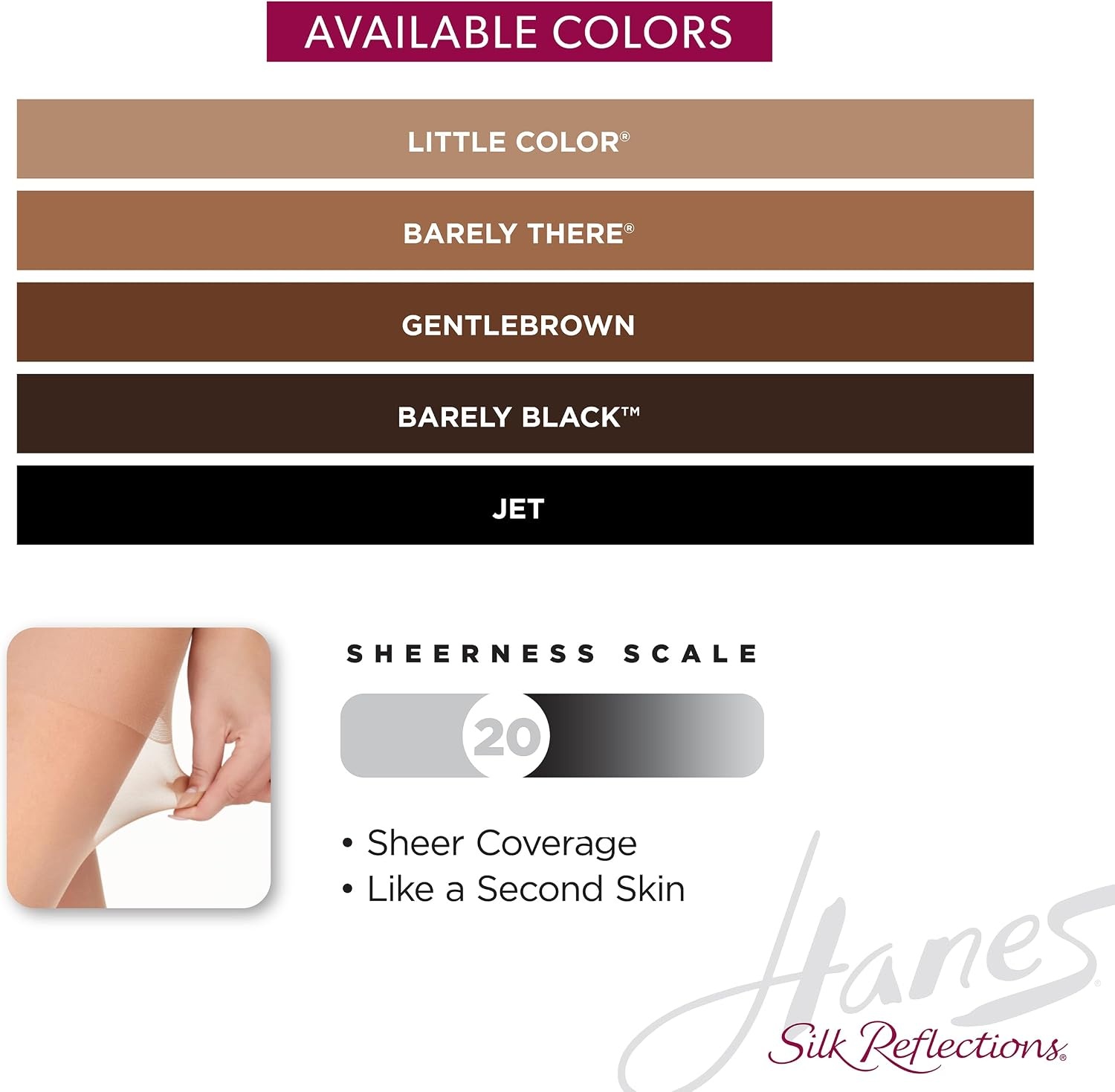 image:imageHanes Womens Silk Reflections Control Top Sheer Toe Silky Sheer High Waisted PantyhoseGentle Brown