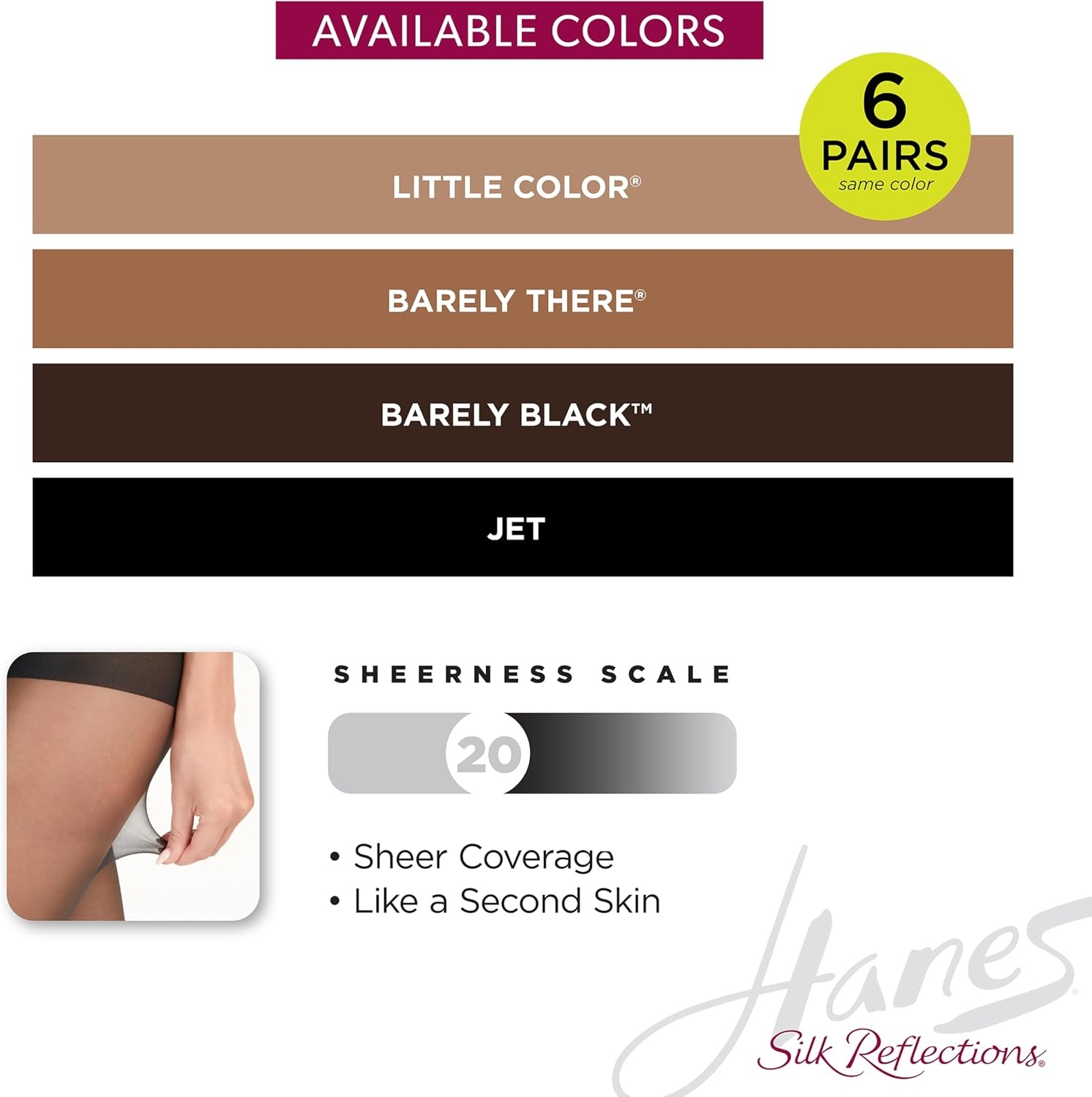 image:imageHanes Womens Silk Reflections Non Control Top Sheer Toe Silky Sheer PantyhoseBarely There Pack of 6