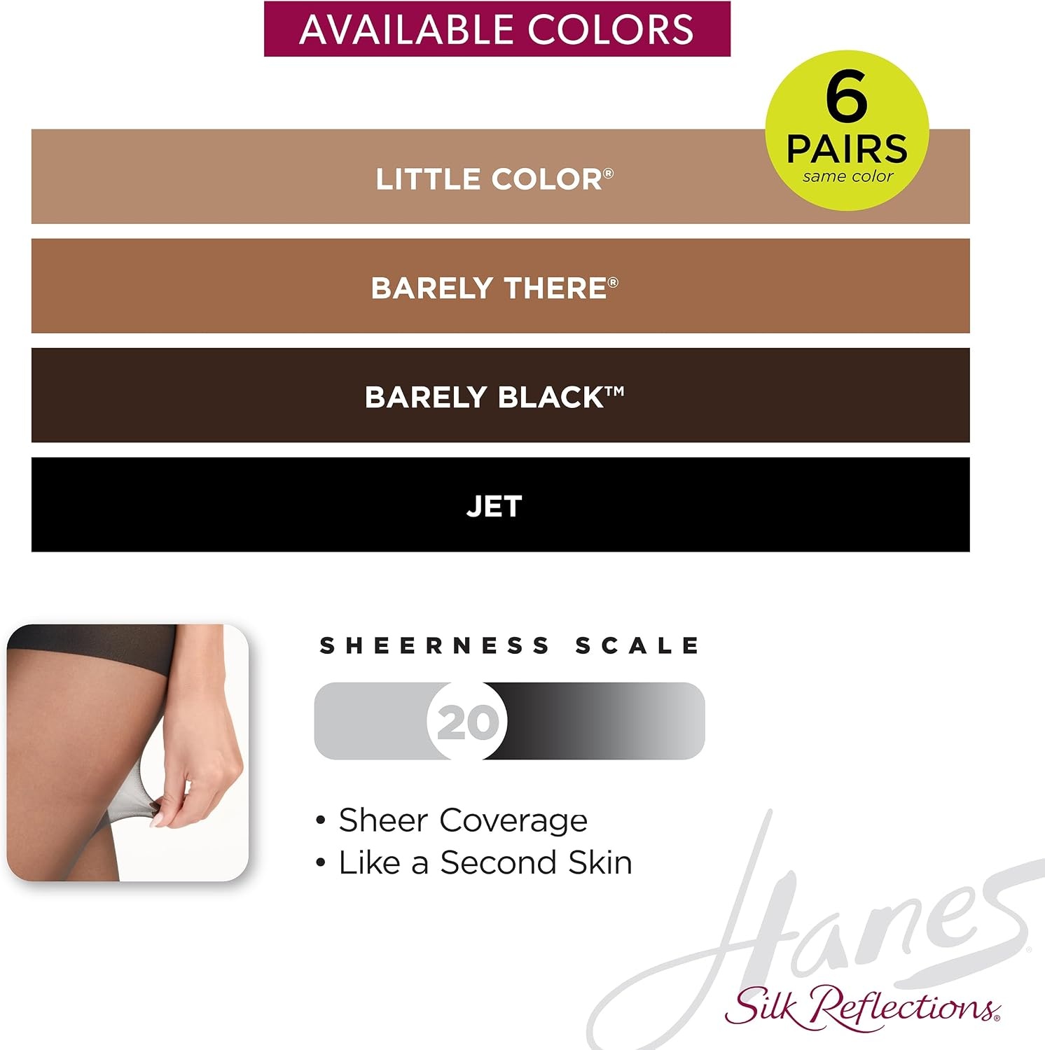 image:imageHanes Womens Silk Reflections Non Control Top Sheer Toe Silky Sheer PantyhoseJet Pack of 6
