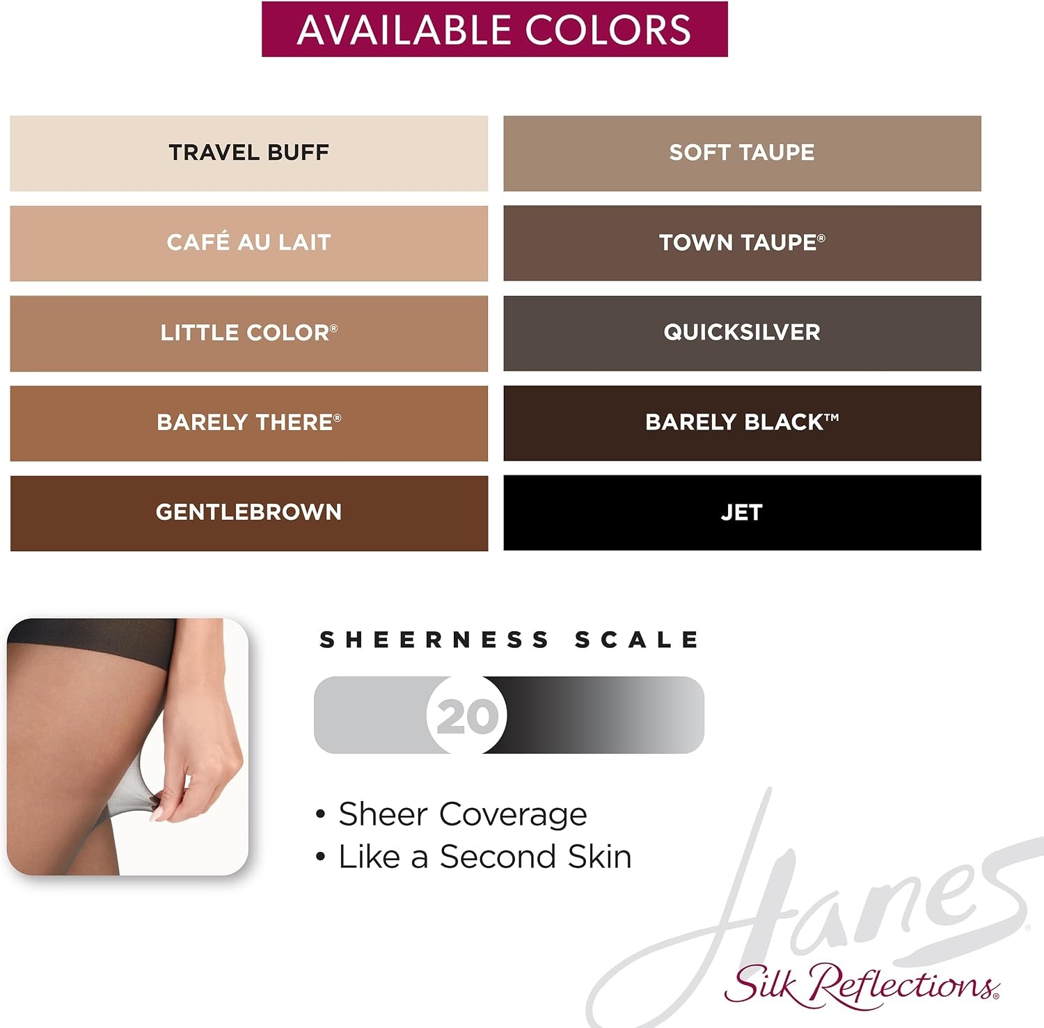 image:imageHanes Womens Silk Reflections Non Control Top Sheer Toe Silky Sheer PantyhoseLittle Color