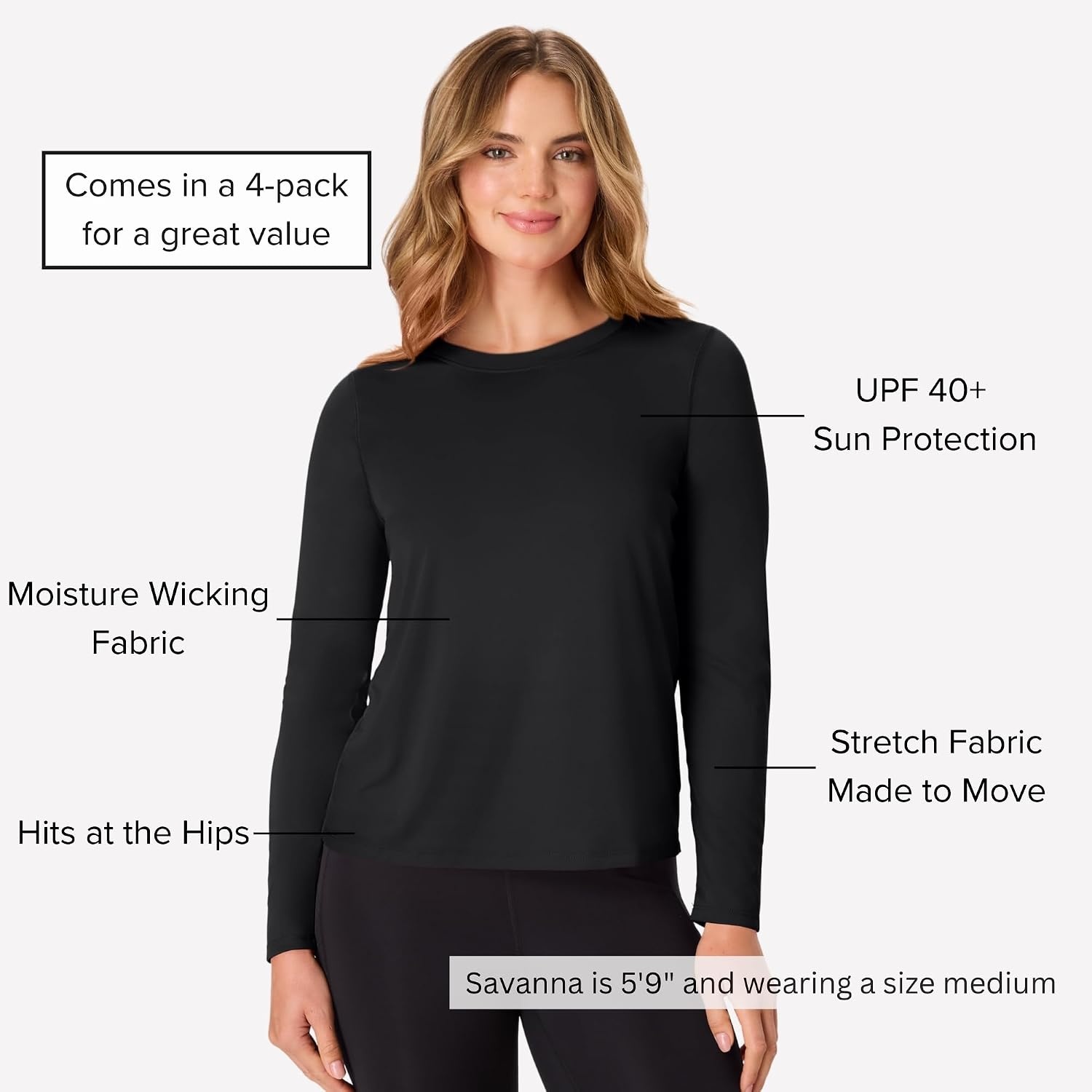 image:imageHanes Womens Sport Cool Dri Performance Long Sleeve TShirtBlackWhite 4 Pack