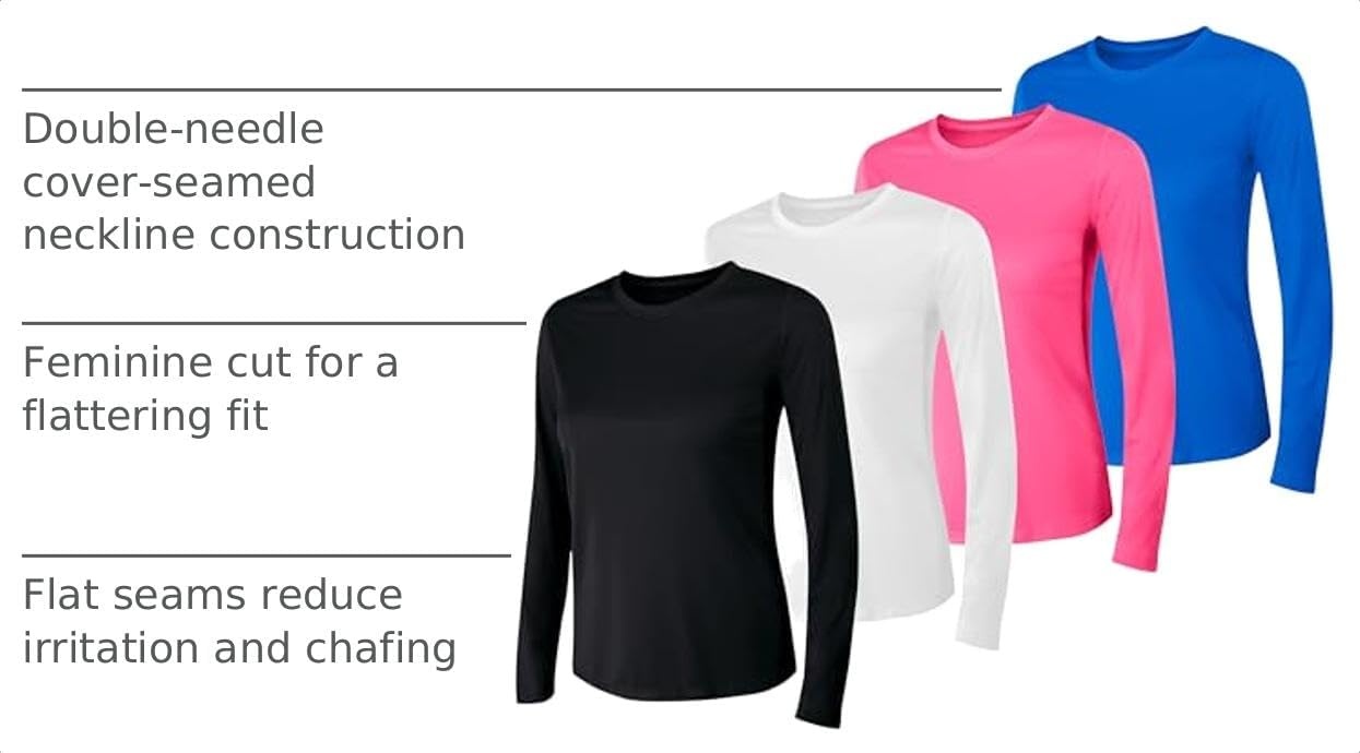 image:imageHanes Womens Sport Cool Dri Performance Long Sleeve TShirtBlackWhitePinkBlue 4 Pack