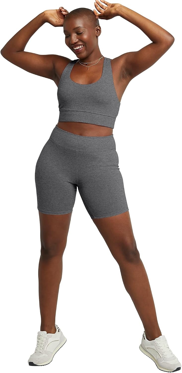 image:imageHanes Womens Stretch Jersey Bike Shorts Womens Cotton Sports Shorts 7 InseamCharcoal Heather