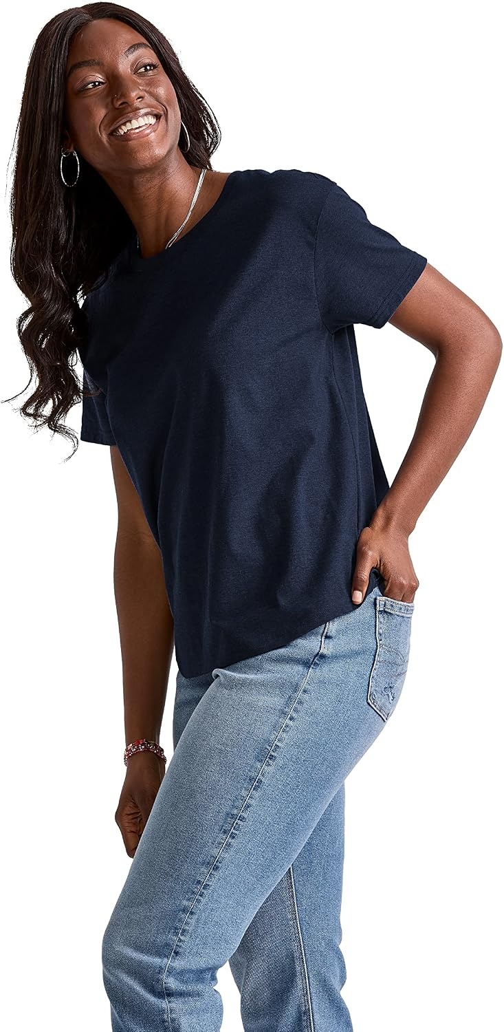 image:imageHanes Womens TriBlend Relaxed Fit TShirt Oversized Lightweight Tee Available in Plus SizeAthletic Navy Pe Heather