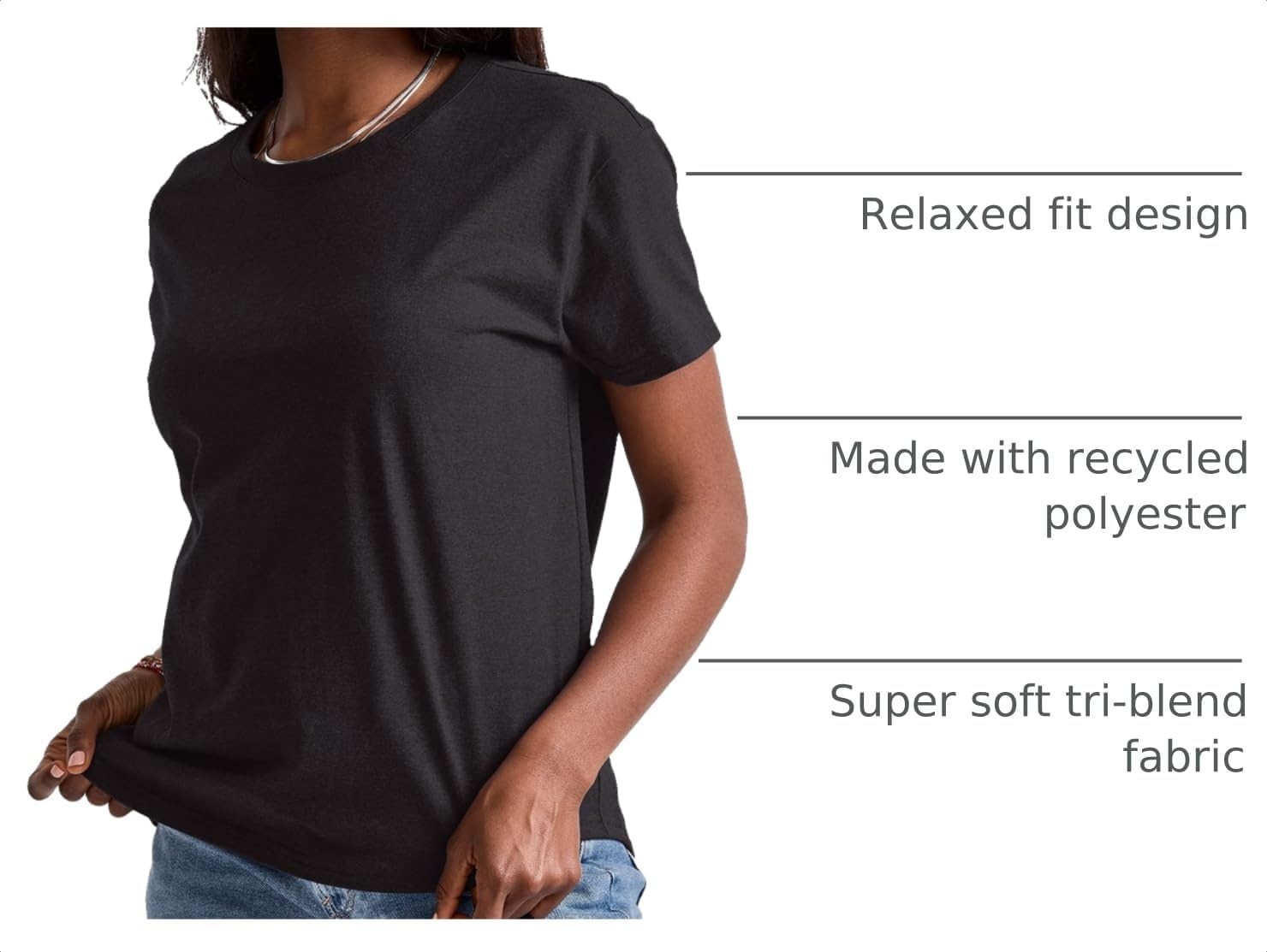 image:imageHanes Womens TriBlend Relaxed Fit TShirt Oversized Lightweight Tee Available in Plus SizeBlack