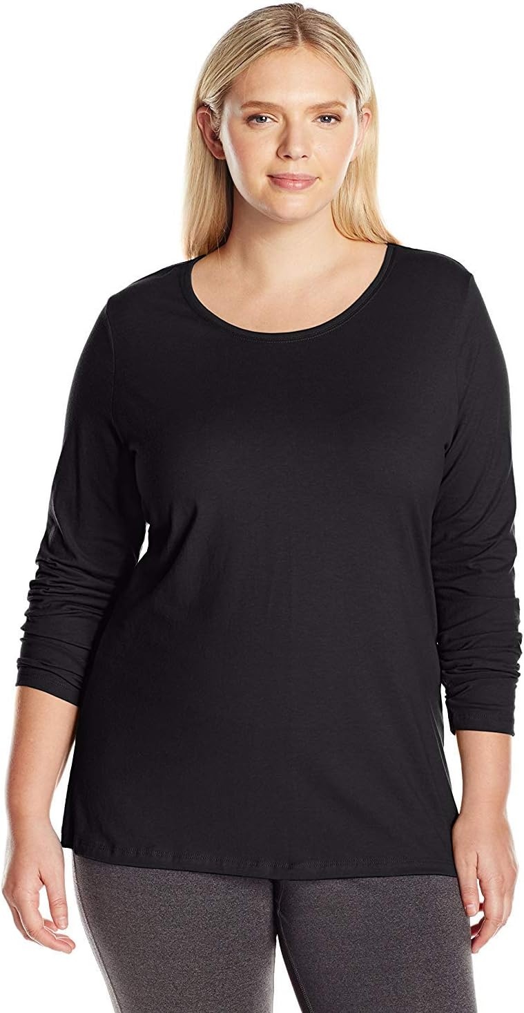 image:imageJUST My Size Womens Just My Size PlusSize Long Sleeve Cotton TShirt ScoopNeck TShirts for WomenEbony
