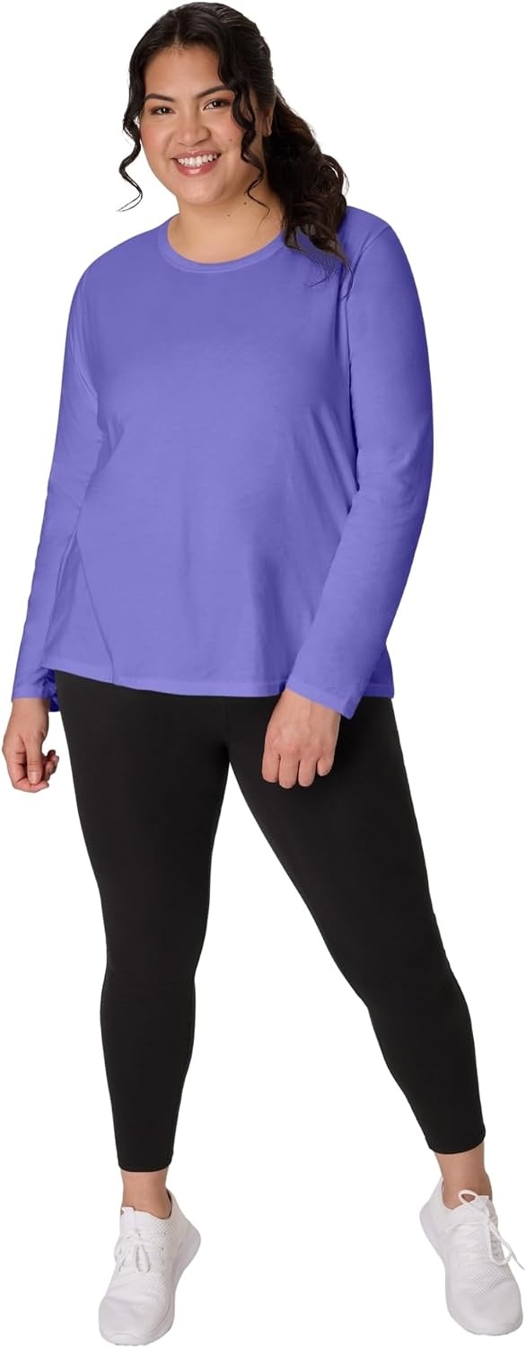 image:imageJUST My Size Womens Just My Size PlusSize Long Sleeve Cotton TShirt ScoopNeck TShirts for WomenPetal Purple