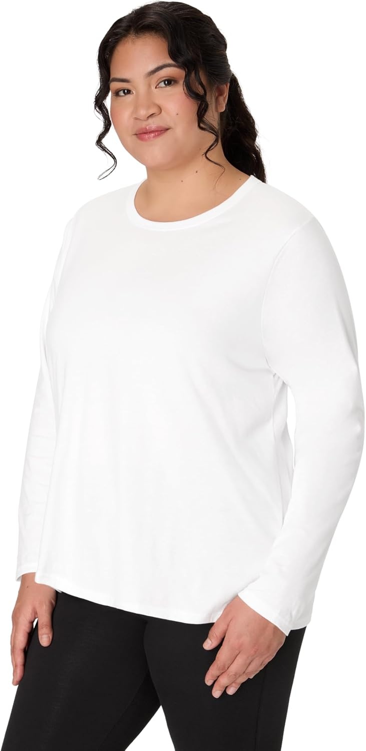 image:imageJUST My Size Womens Just My Size PlusSize Long Sleeve Cotton TShirt ScoopNeck TShirts for WomenWhite