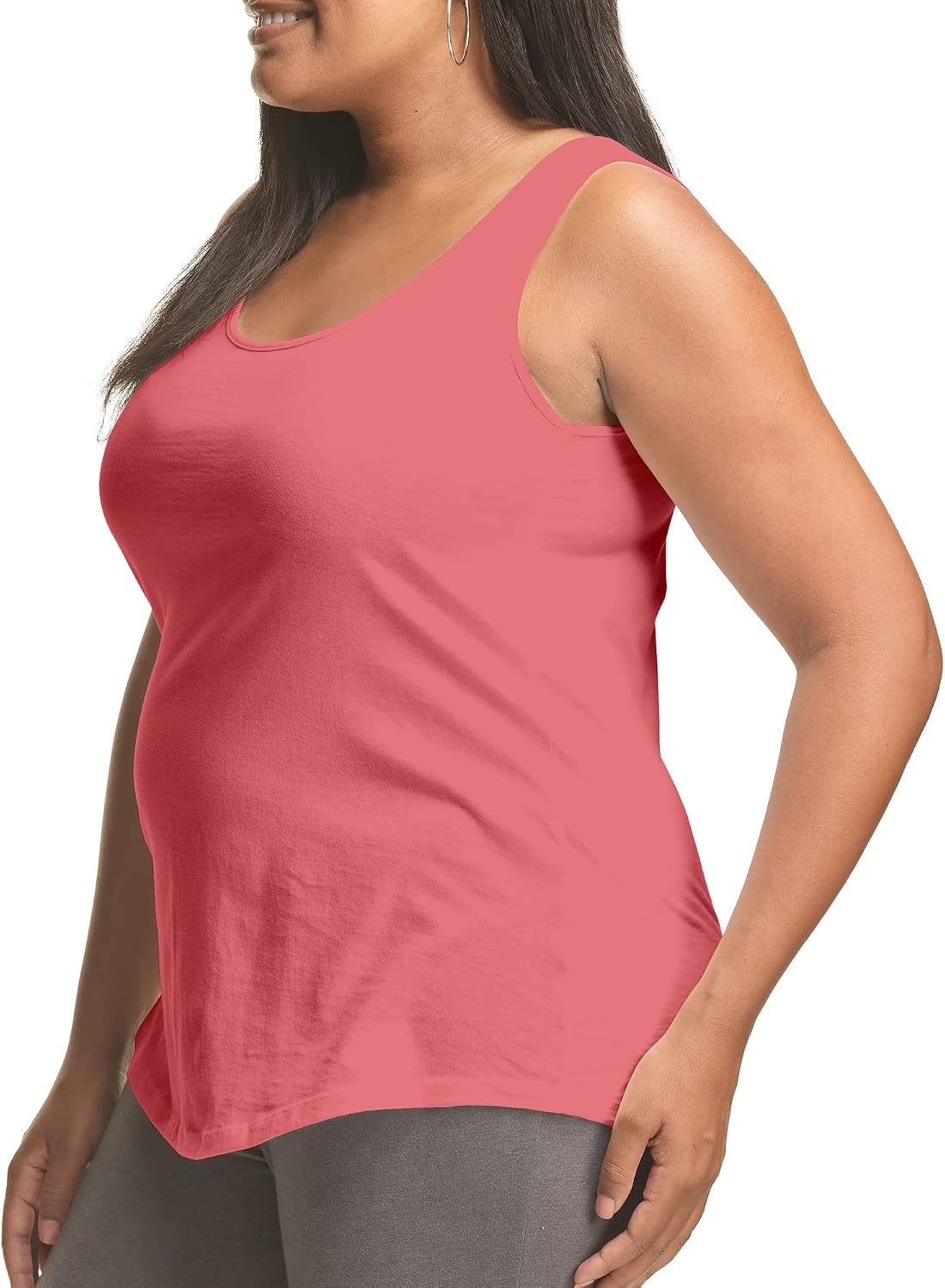image:imageJUST My Size Womens Just My Size Womens Size Cotton Jersey Shirttail Tank Top Plus Sleeveless ShirtsBriny Pink