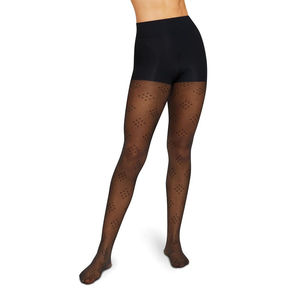image:imageHanes EcoSmart Womens Sheer Fashion Diamond Dot Control Top Sheer Toe TightsBlack