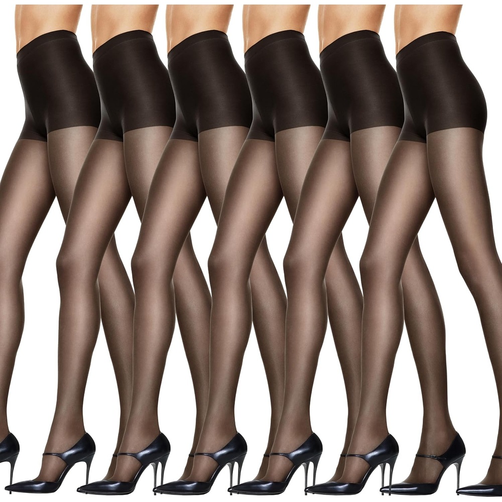 image:imageHanes Silk Reflections Womens Control Top Sheer Toe Silky PantyhoseJet Pack of 6