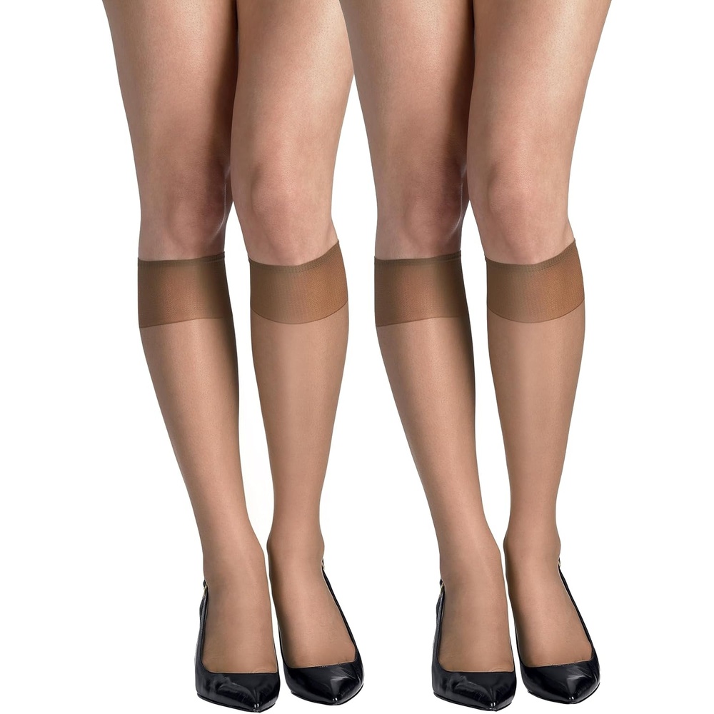 image:imageHanes Silk Reflections Womens Sheer Toe Silky Sheer KneeHigh StockingsBarely There 2pack