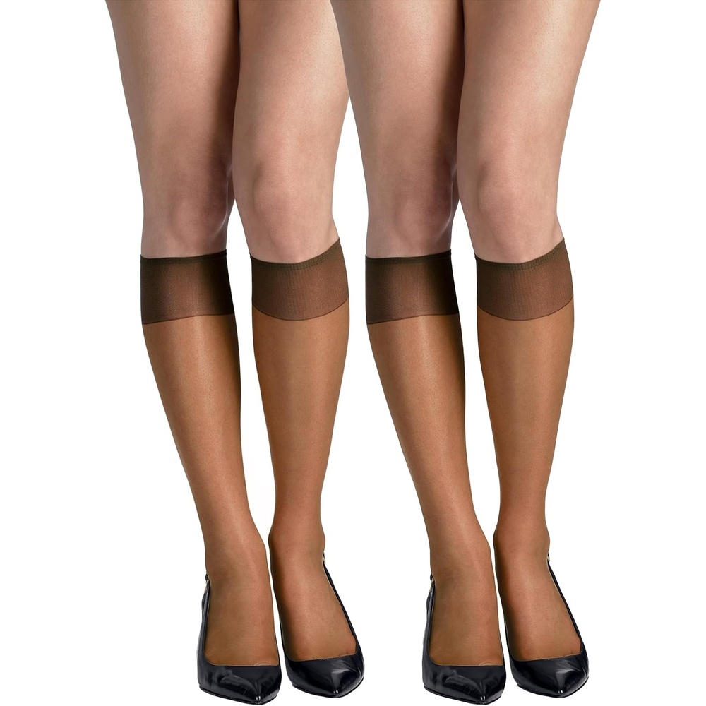 image:imageHanes Silk Reflections Womens Sheer Toe Silky Sheer KneeHigh StockingsGentle Brown