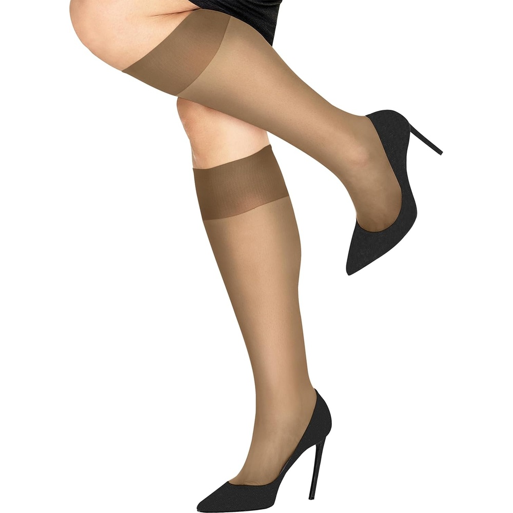 image:imageHanes Silk Reflections Womens Silky Plus Size Enhanced Toe KneeHigh StockingsLittle Color