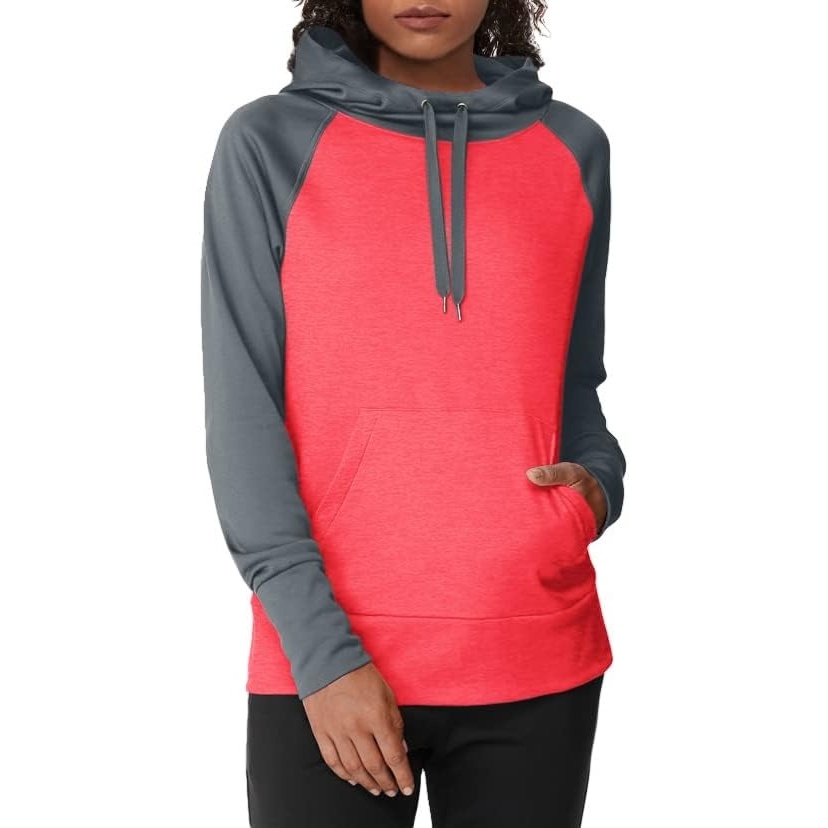 image:imageHanes Sport Womens Performance Fleece Pullover HoodieDada Grey SolidRazzle Pink Heather