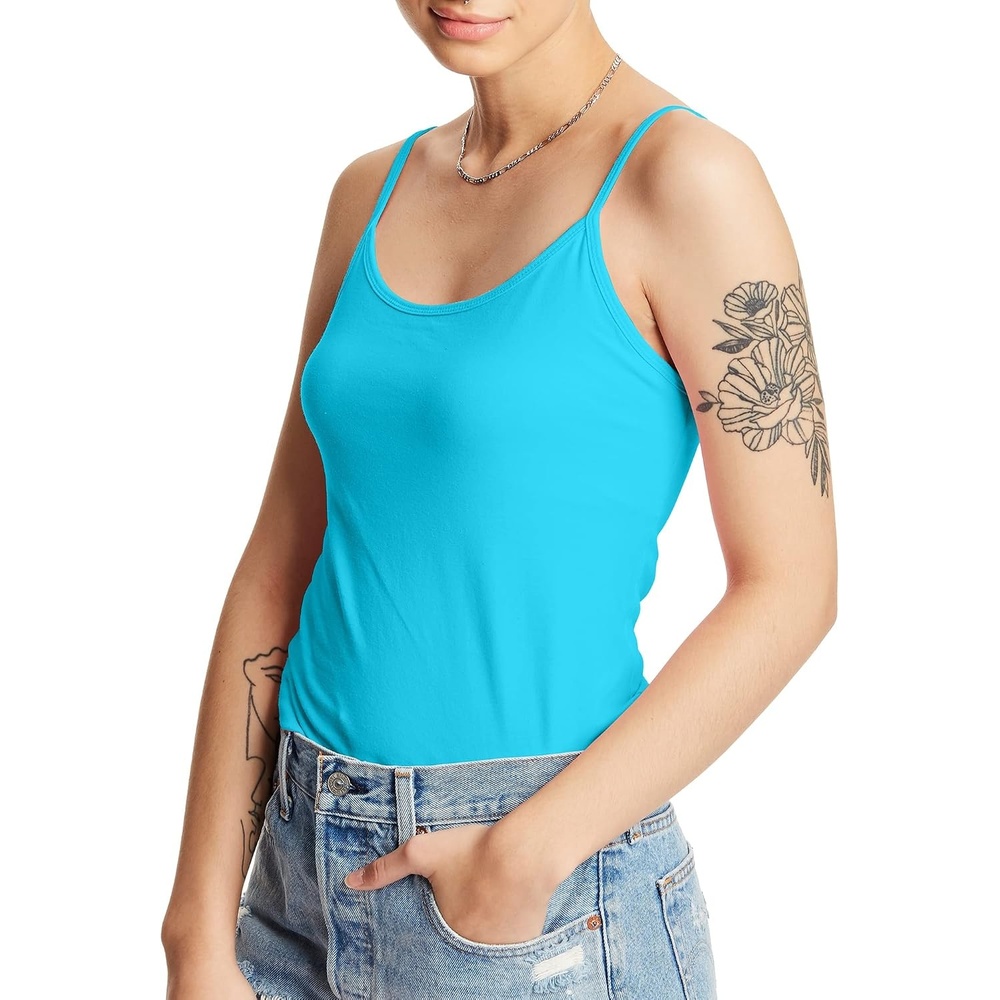 image:imageHanes Womens Cami with Builtin Shelf Bra Stretch Cotton Camisole Adjustable StrapsFlying Turquoise 1 Pack