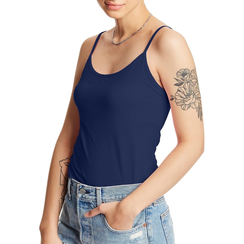 image:imageHanes Womens Cami with Builtin Shelf Bra Stretch Cotton Camisole Adjustable StrapsNavy 1 Pack