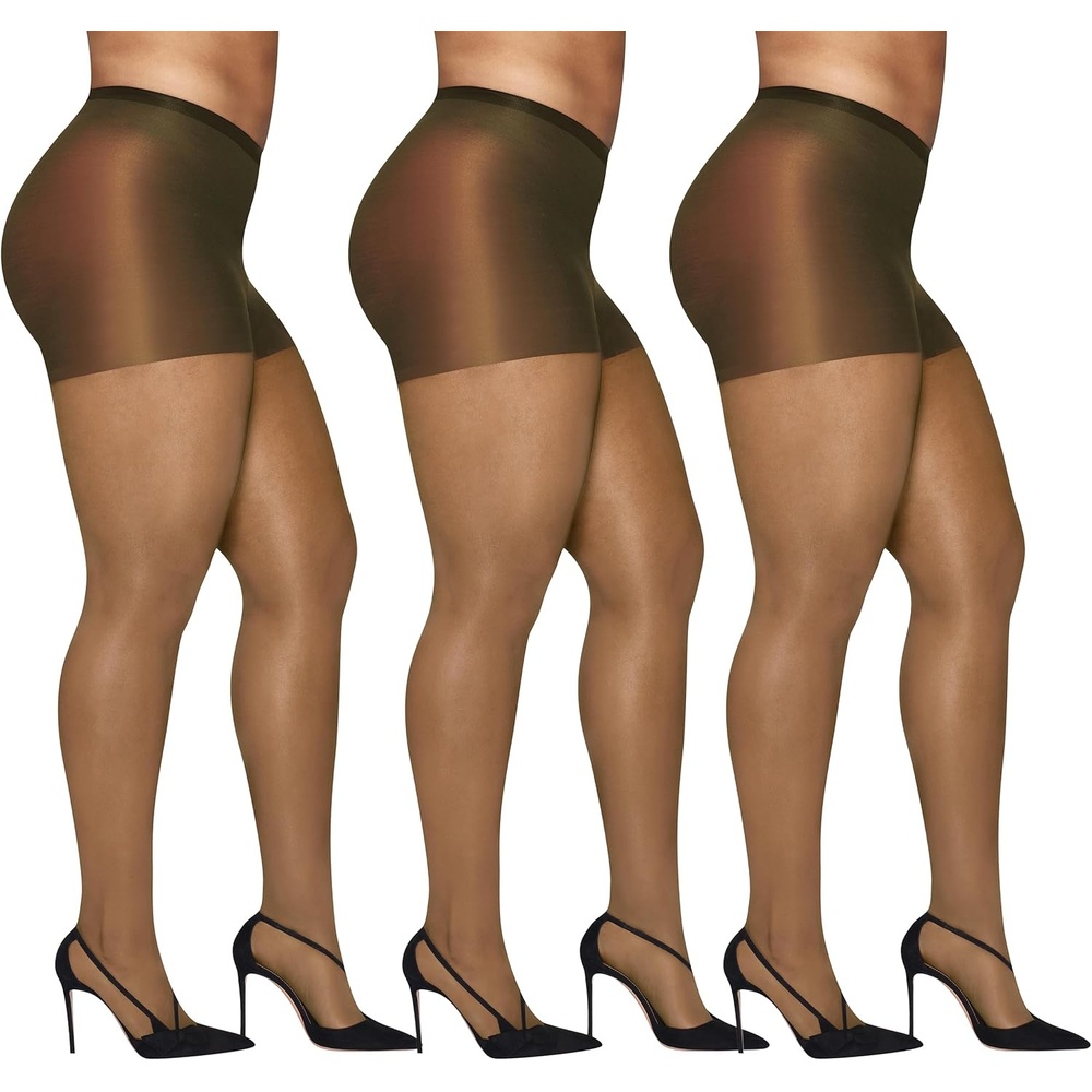 image:imageHanes Womens Curves Control Top Sheer Toe Silky Sheer Pantyhose With Wicking Cool ComfortBarely There Pack of 3