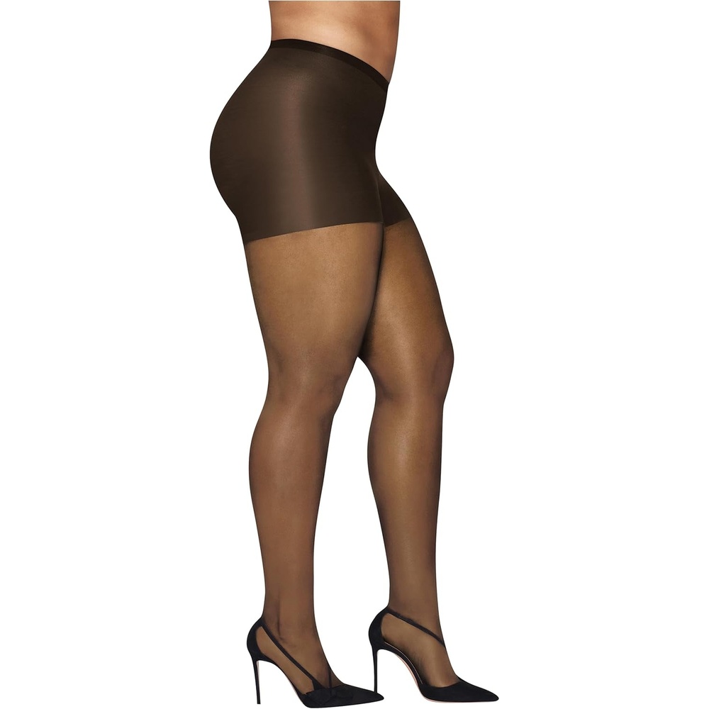 image:imageHanes Womens Curves Control Top Sheer Toe Silky Sheer Pantyhose With Wicking Cool ComfortGentle Brown
