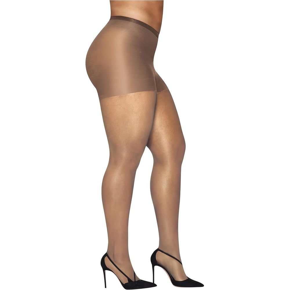 image:imageHanes Womens Curves Control Top Sheer Toe Silky Sheer Pantyhose With Wicking Cool ComfortNude