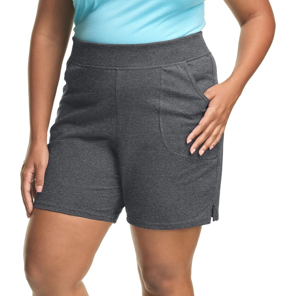 image:imageHanes Womens Just My Size Cotton Jersey Shorts Plus Size Pullon Gym Shorts 7 inches InseamCharcoal Heather
