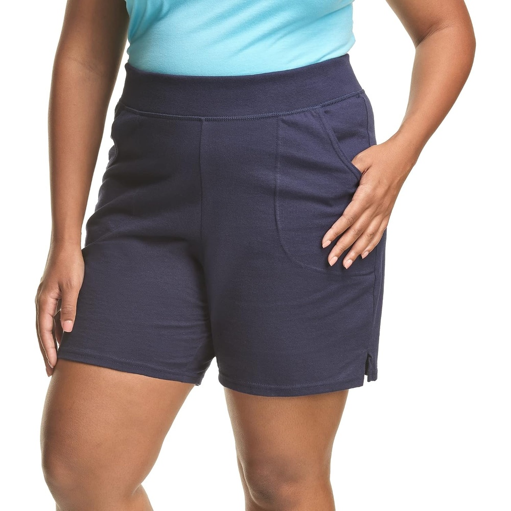 image:imageHanes Womens Just My Size Cotton Jersey Shorts Plus Size Pullon Gym Shorts 7 inches InseamNavy