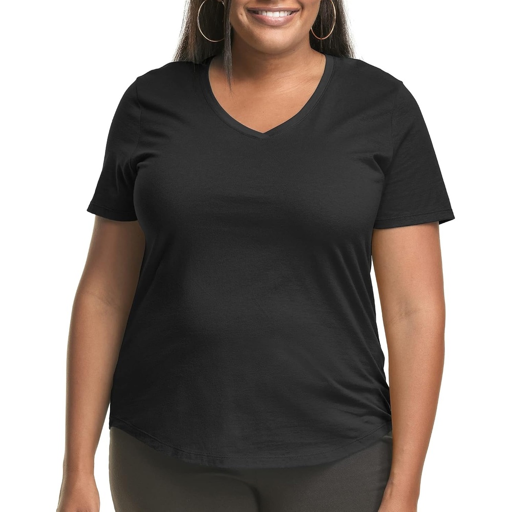 image:imageHanes Womens Just My Size Plus Size Cotton Jersey TShirt Short Sleeve VNeck TeeBlack